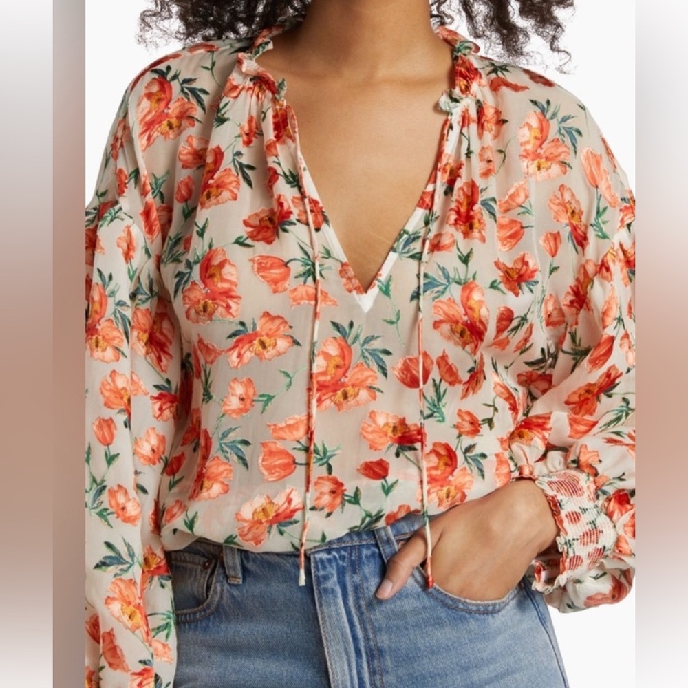Alice + Olivia Julius Floral Ruffle Silk blend top Blouse size large